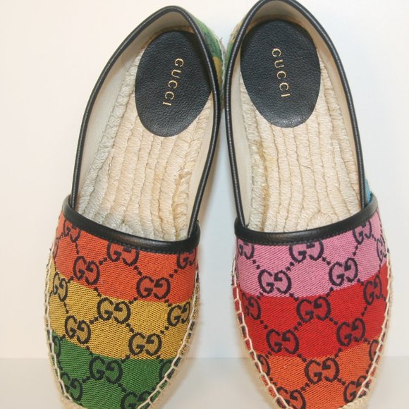 100% AUTHENTIC GUCCI MONOGRAM MULTICOLOR ESPADRILLES SHOES SIZE 35 - Picture 8 of 10